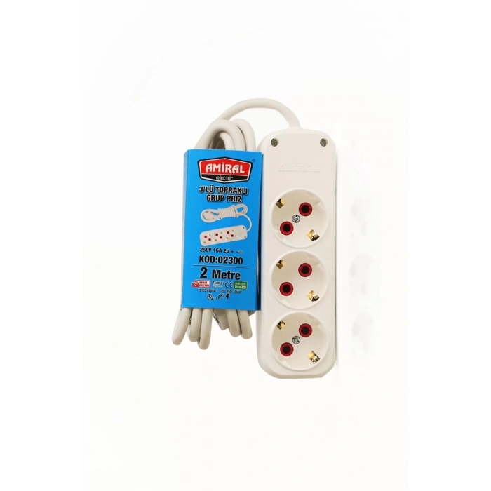 Amiral 3 Lü Topraklı 2 Metre Kablolu Grup Priz