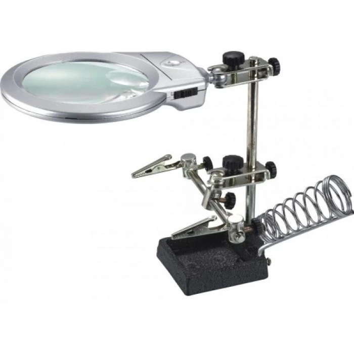 HEYF Ayarlanabilir Başlıklı Elektronikçi Yardım Lehim Standı Ile Ledli Büyüteç