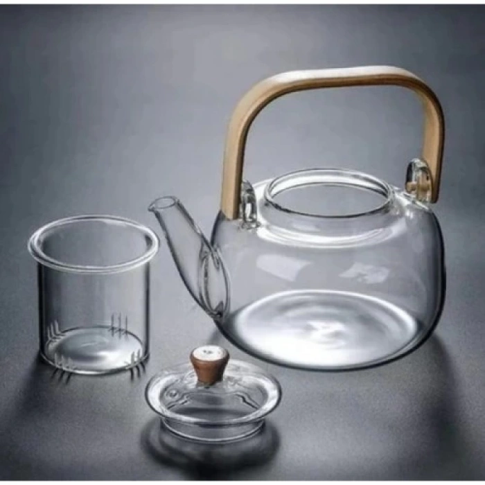 Ahşap Saplı Cam Filtreli Demlik