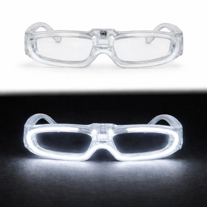 Beyaz Led Işıklı Parti Gözlüğü 3 Modlu – Glow & Gece Eğlence Gözlüğü
