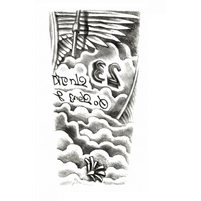 Bulutlar Melek Kanatları Geçici Dövme Şablonu Büyük Boy