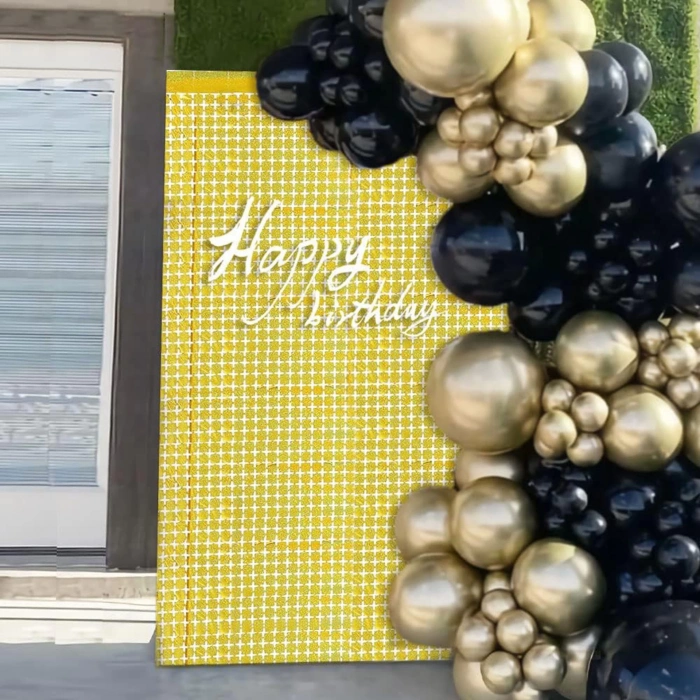 HEYF Ekstra Metalize Altın Renk Disko Dikdörtgen Kesim Kapı Perdesi Dekorasyon 1x2 Metre