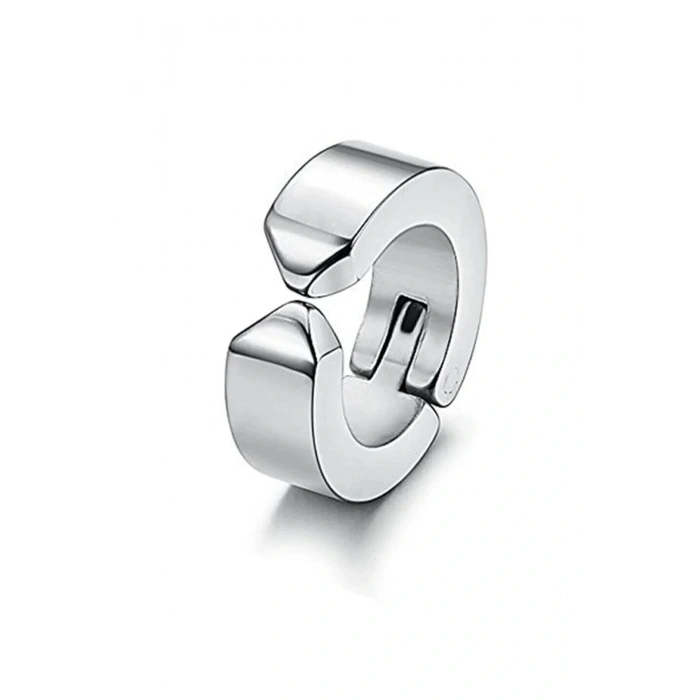 Erkek Küpesi - 2 Adet Çelik Kıstırmalı Küpe Paslanmaz Atmaz Çelik Gümüş Renk Küpe