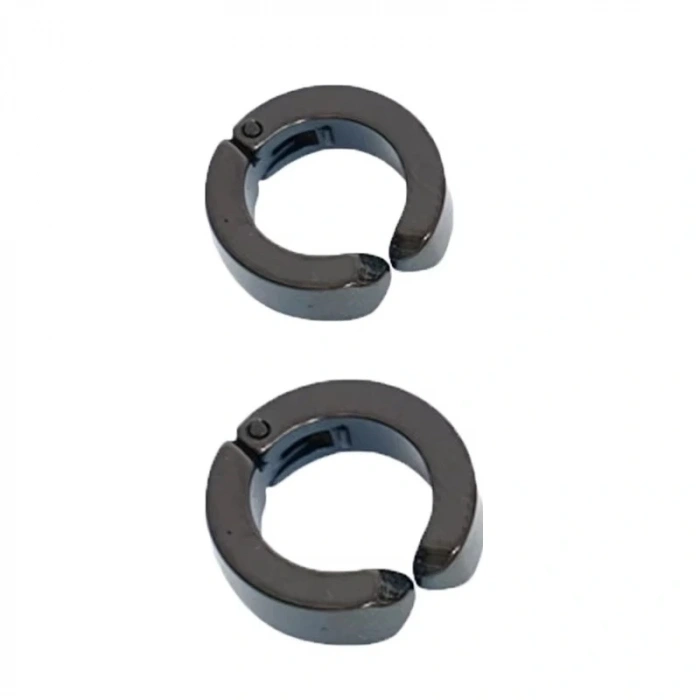 Erkek Küpesi - 2 Adet Siyah Çelik Kıstırmalı Küpe Paslanmaz Atmaz Çelik Siyah Küpe