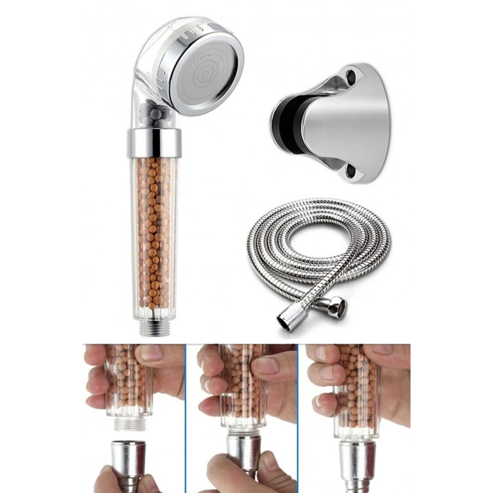 HEYF Filtreli Ve Su Tasarruflu Arıtmalı Duş Başlığı Seti Boncuklu Başlık Hortum Ve Mafsal Set