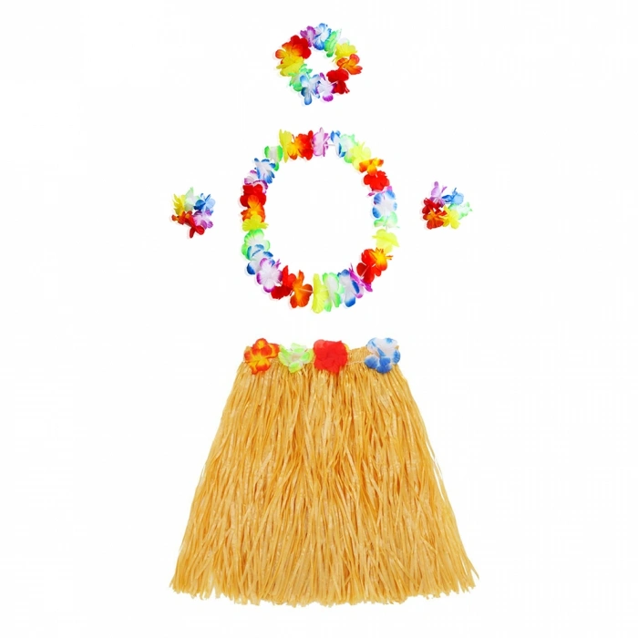 Turuncu Hawaii Seti - Kolye, Etek, Taç ve Bileklik