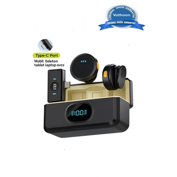 HEYF 2 Adet Profesyonel Kablosuz Yaka Mikrofonu Typce Uyumlu Manyetik Klipsli