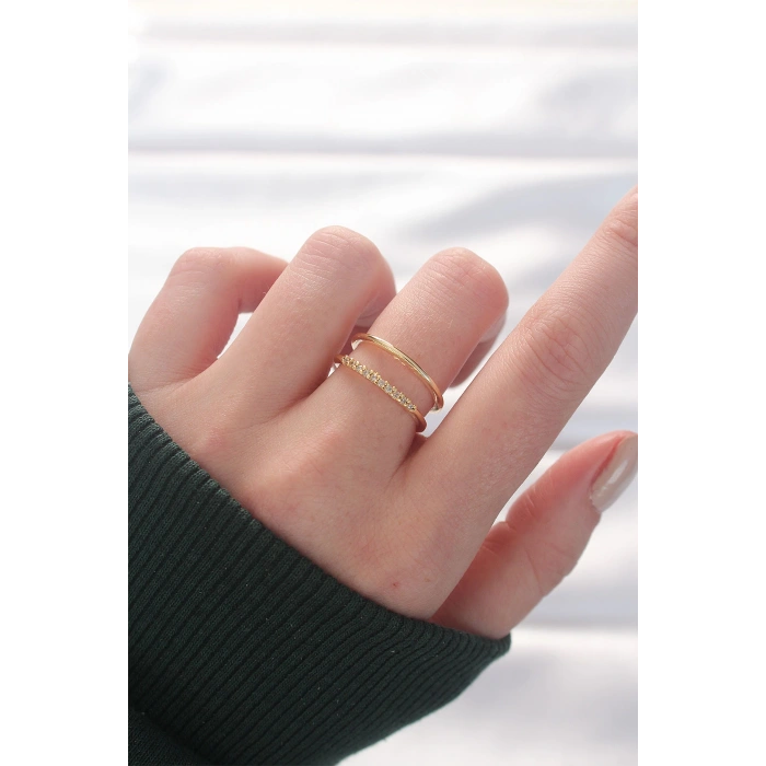 HEYF 2li Görünümlü Su Yolu Tasarımlı Gold Renk Ayarlanabilir Yüzük