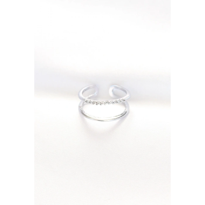 HEYF 2li Görünümlü Su Yolu Tasarımlı Silver Renk Ayarlanabilir Yüzük