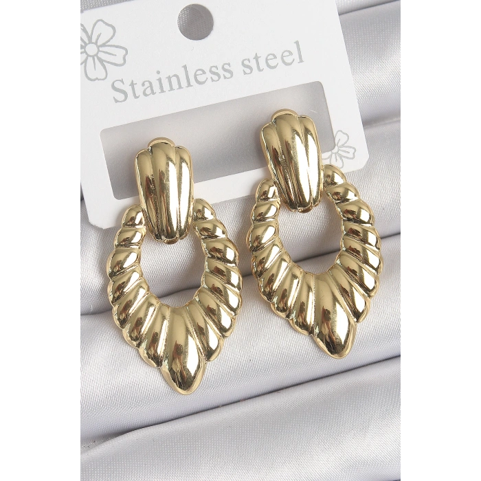 HEYF 316 Çelik Gold Renk İşlemeli Motiif Model Kadın Küpe