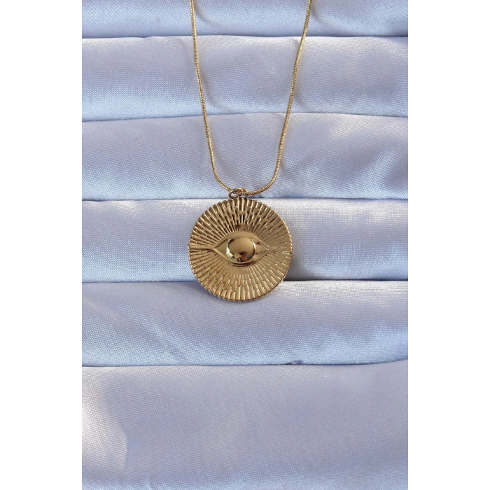 HEYF 316L Altın Renk İşlemeli Göz Kolye