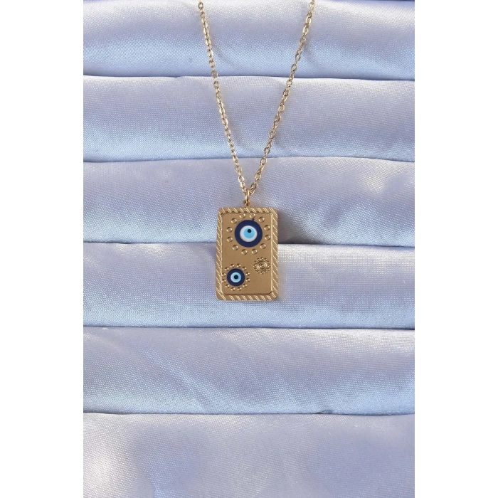 HEYF 316L Altın Renk İşlemeli Nazarlı Vintage Kolye