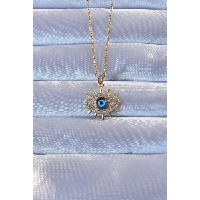 HEYF 316L Altın Renk Zirkon Taşlı Nazarlı Göz Kolye