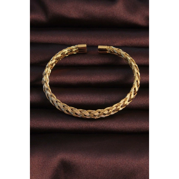 HEYF 316L Çelik Altın Renk Kalın Yassı Örgü Model Erkek Bileklik