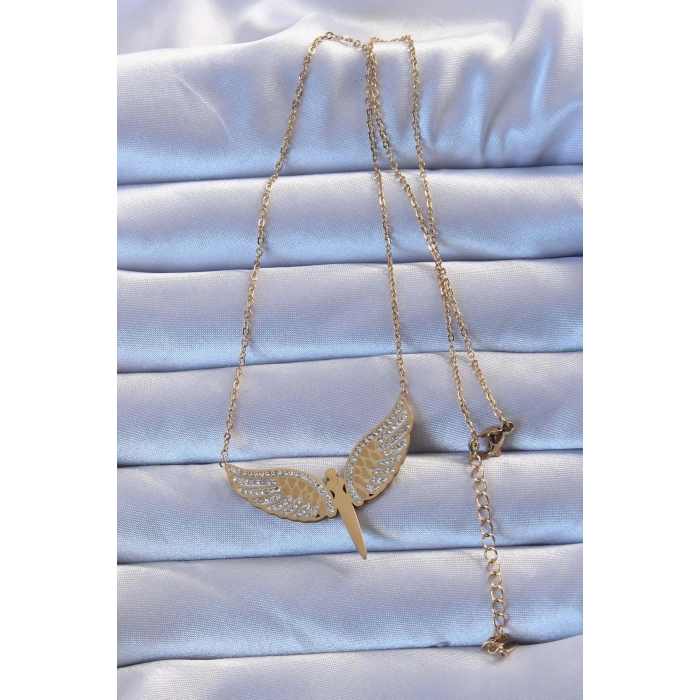 HEYF 316L Çelik Altın Renk Zirkon Taşlı Mikail Kolye