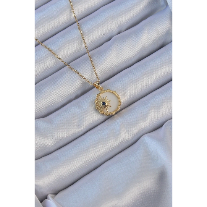 HEYF 316L Çelik Altın Renk Zirkon Taşlı Mineli Kutup Yıldızı Kolye