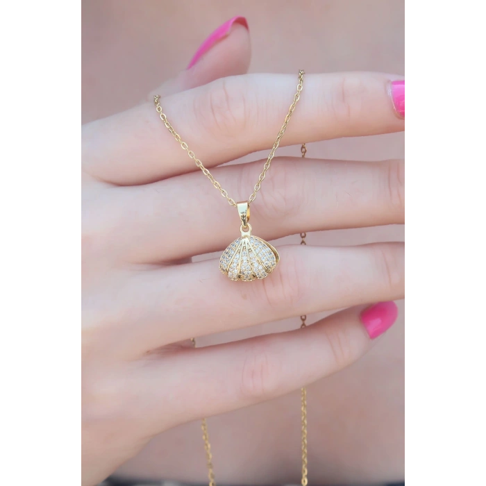 HEYF 316L Çelik Gold Renk Açılır Midye Model Kadın Kolye