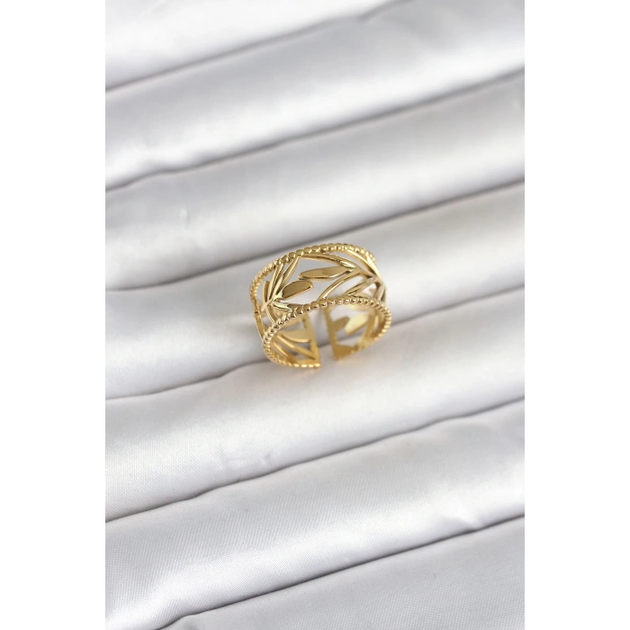 HEYF 316L Çelik Gold Renk Başak Model Kadın Yüzük