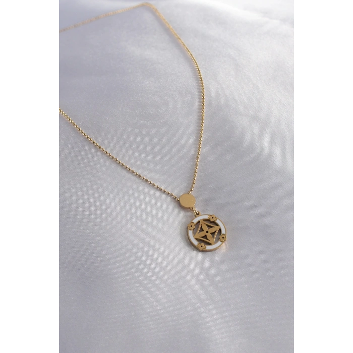 HEYF 316L Çelik Gold Renk Çiçek Figür Kadın Kolye