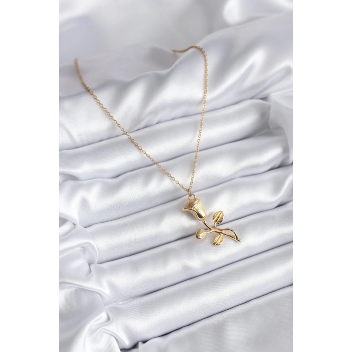 HEYF 316L Çelik Gold Renk Gül Model Kadın Kolye