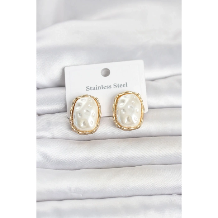 HEYF 316L Çelik Gold Renk İnci Model Vintage Kadın Küpe