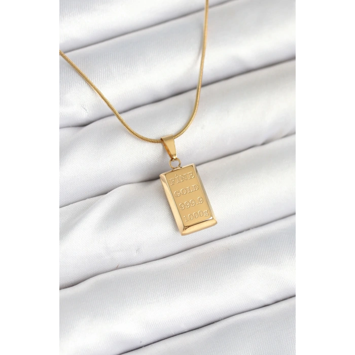 HEYF 316L Çelik Gold Renk Külçe Altın Model Kolye