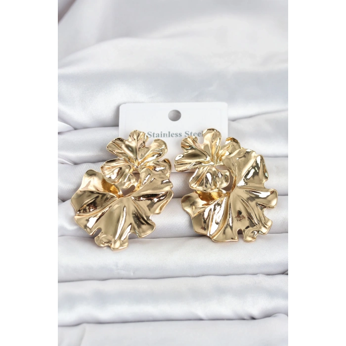 HEYF 316L Çelik Gold Renk Lotus Model Kadın Küpe