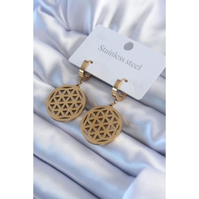 HEYF 316L Çelik Gold Renk Lotus Model Kadın Küpe