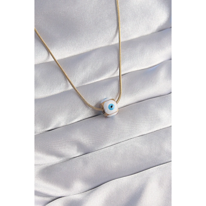 HEYF 316L Çelik Gold Renk Mineli Nazar Model Kolye