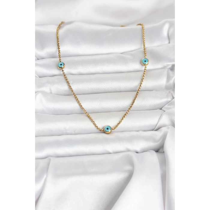 HEYF 316L Çelik Gold Renk Nazarlı Model Kadın Kolye