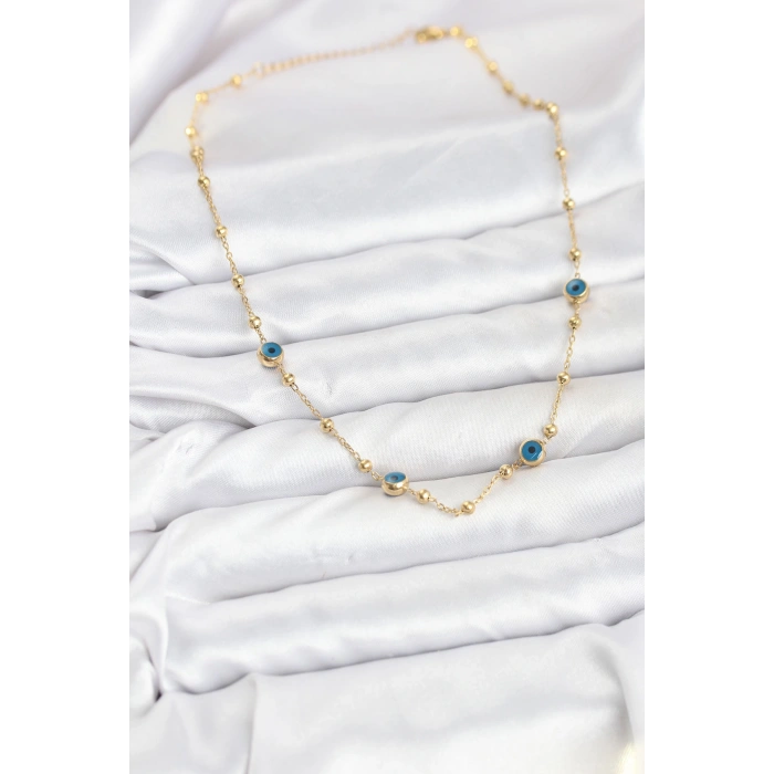 HEYF 316L Çelik Gold Renk Nazarlı ve Topçuklu Model Kadın Kolye