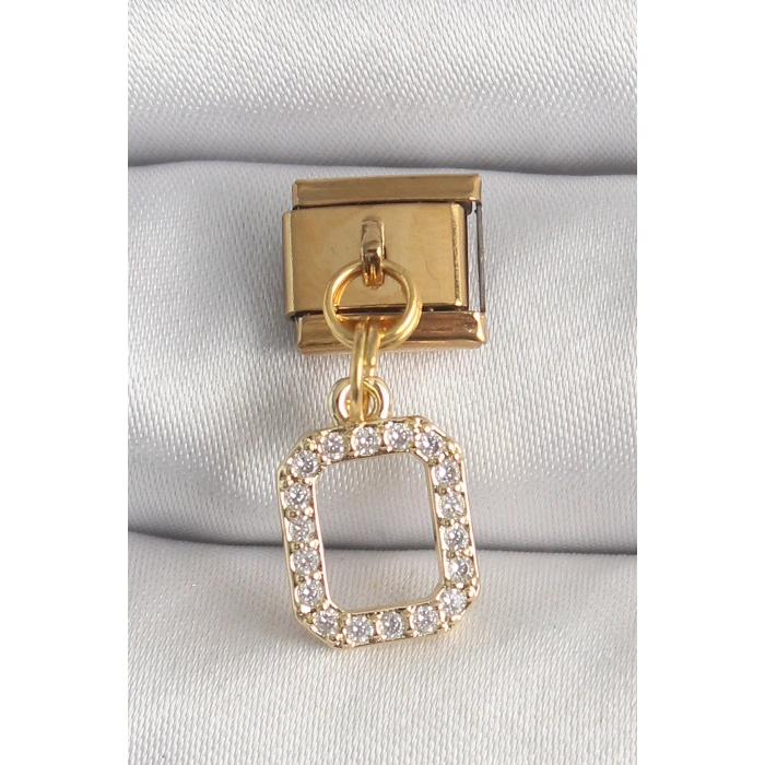 HEYF 316L Çelik Gold Renk Sallantı Kare Zirkon Taşlı Nomination Charm