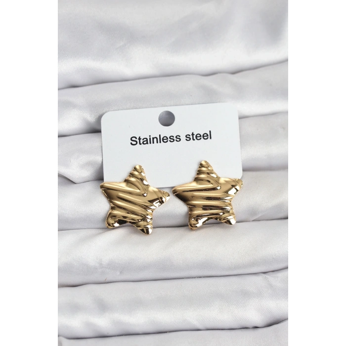 HEYF 316L Çelik Gold Renk Yıldız Model Kadın Küpe