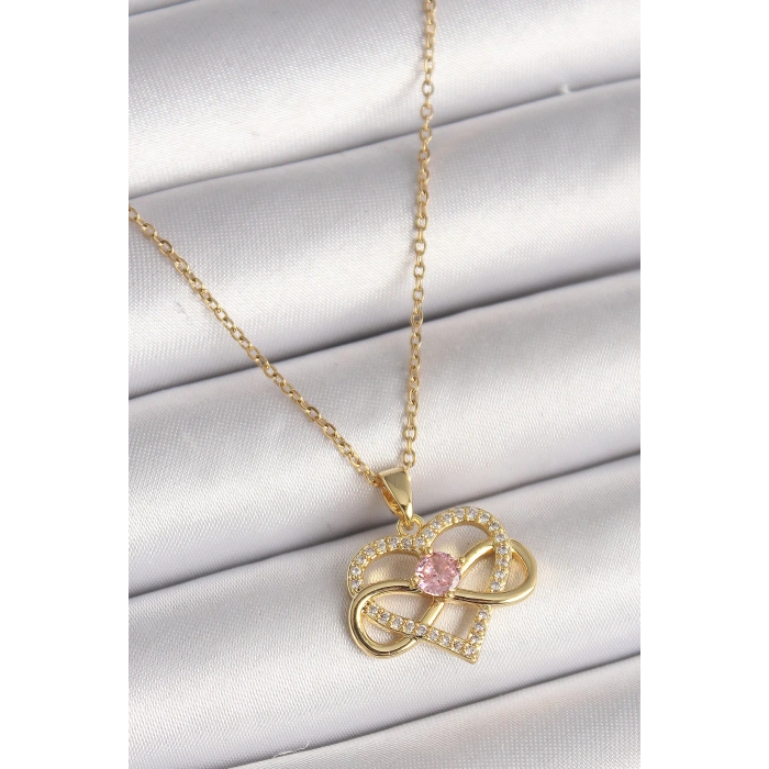 HEYF 316L Çelik Gold Renk Zincir Zirkon Taşlı Sonsuzluk Kalp Model Kadın Kolye