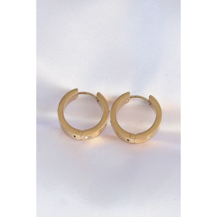 HEYF 316L Çelik Gold Renk Zirkon Taşlı Model Halka Küpe