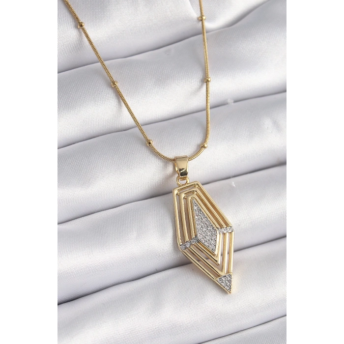 HEYF 316L Çelik Gold Renk Zirkon Taşlı Vintage Model Kadın Kolye