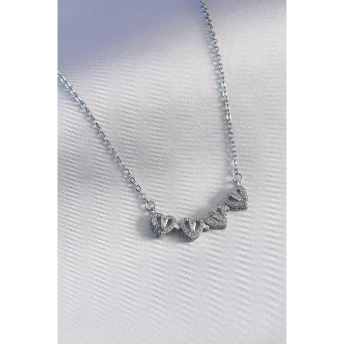 HEYF 316L Çelik Gümüş Renk Açılır Yonca Model Kadın Kolye