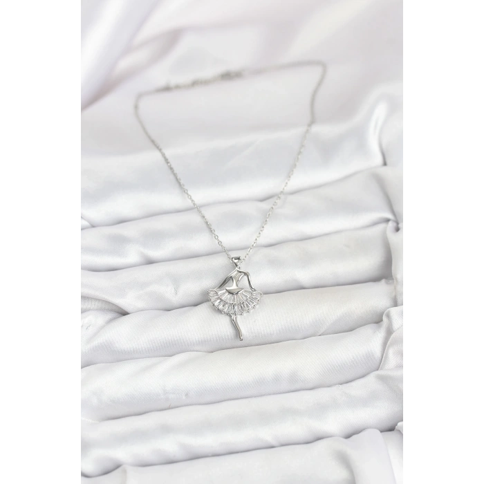 HEYF 316L Çelik Gümüş Renk Balerin Model Kadın Kolye