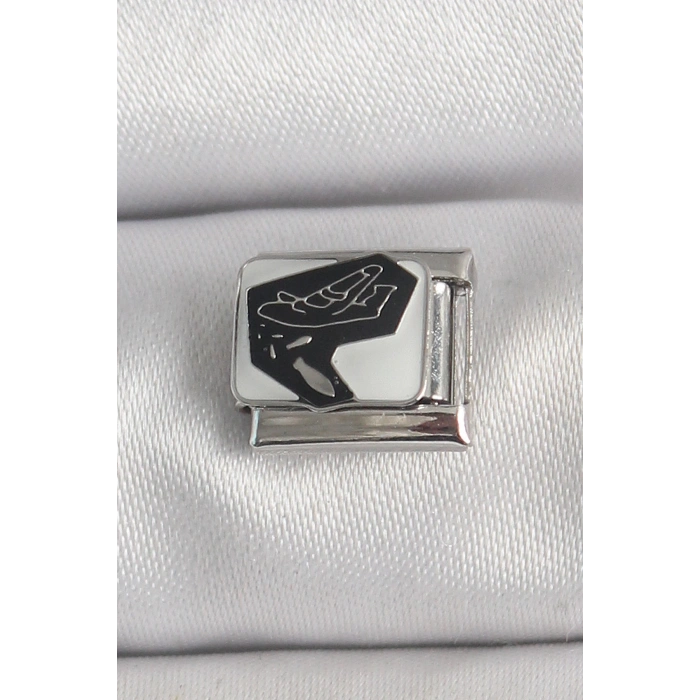 HEYF 316L Çelik Gümüş Renk Beyaz Siyah Uçak İşlemeli Portre Model Nomination Charm