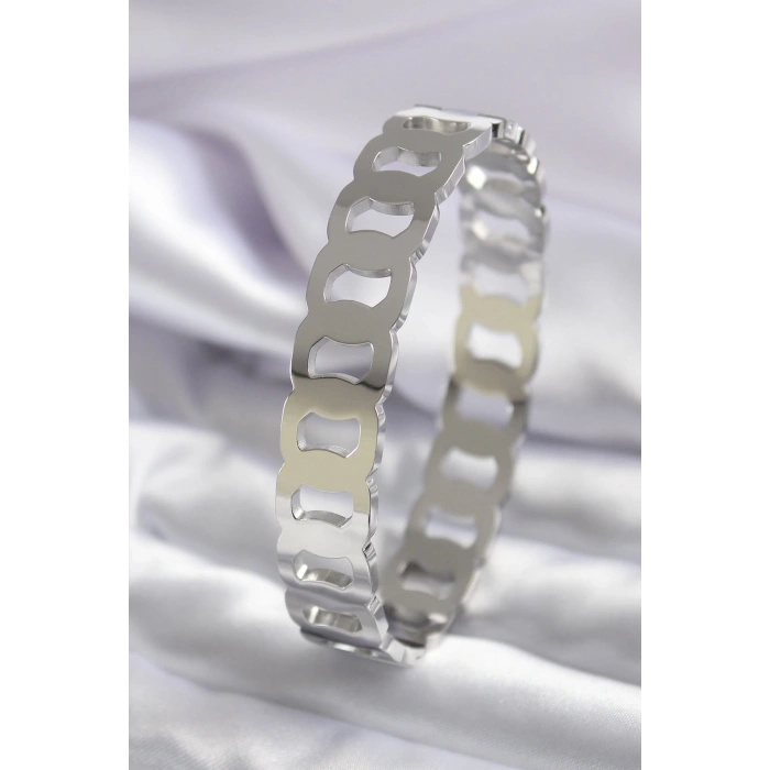 HEYF 316L Çelik Gümüş Renk Geçme Halka Model Kadın Kelepçe