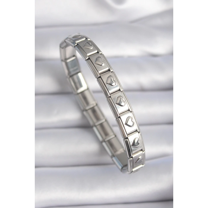 HEYF 316L Çelik Gümüş Renk Kalp İşleme Nomination Charm Bileklik