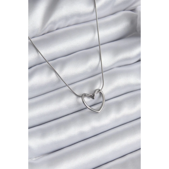 HEYF 316L Çelik Gümüş Renk Kalp Model Kadın Kolye