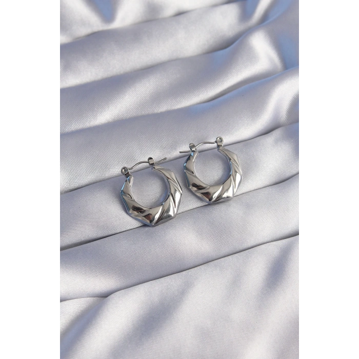 HEYF 316L Çelik Gümüş Renk Kıvrımlı Görünüm Geometrik Model Küpe