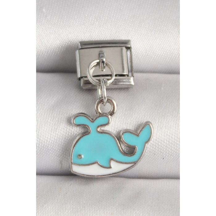HEYF 316L Çelik Gümüş Renk Mavi Balina Model Nomination Charm