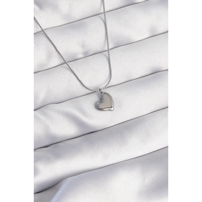 HEYF 316L Çelik Gümüş Renk Minimal Kalp Tasarımlı Kolye