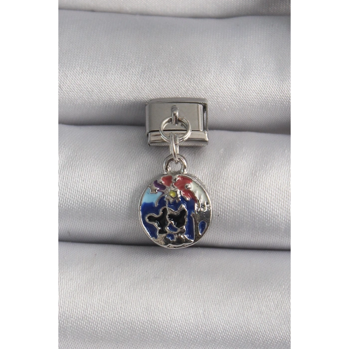 HEYF 316L Çelik Gümüş Renk Sallantı Dünya Model Nomination Charm