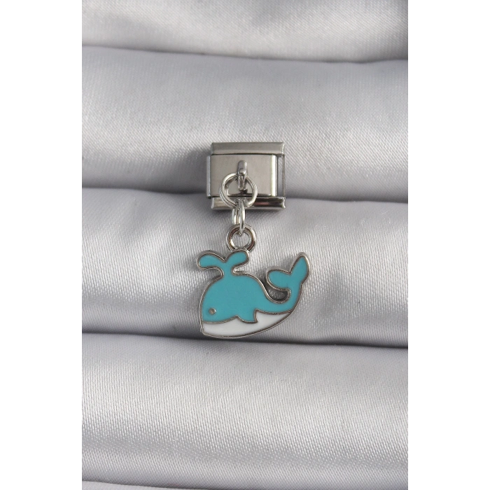 HEYF 316L Çelik Gümüş Renk Sallantı Mavi Balina Model Nomination Charm