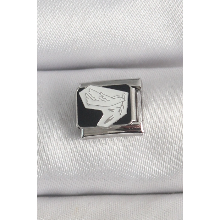 HEYF 316L Çelik Gümüş Renk Siyah Beyaz Kuş İşlemeli Nomination Charm