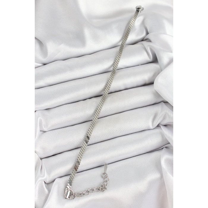 HEYF 316L Çelik Gümüş Renk Yassı Zincir Model Kadın Bileklik