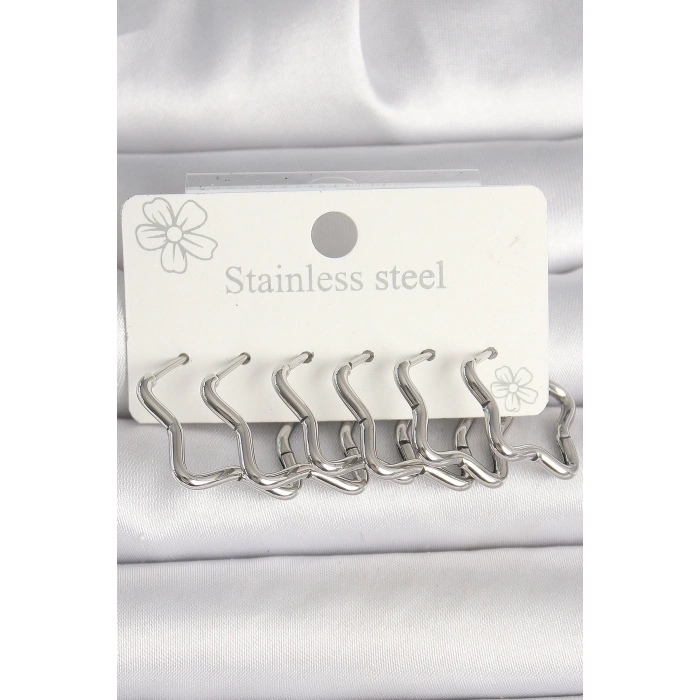 HEYF 316L Çelik Gümüş Renk Yıldız Model Kadın Küpe Seti